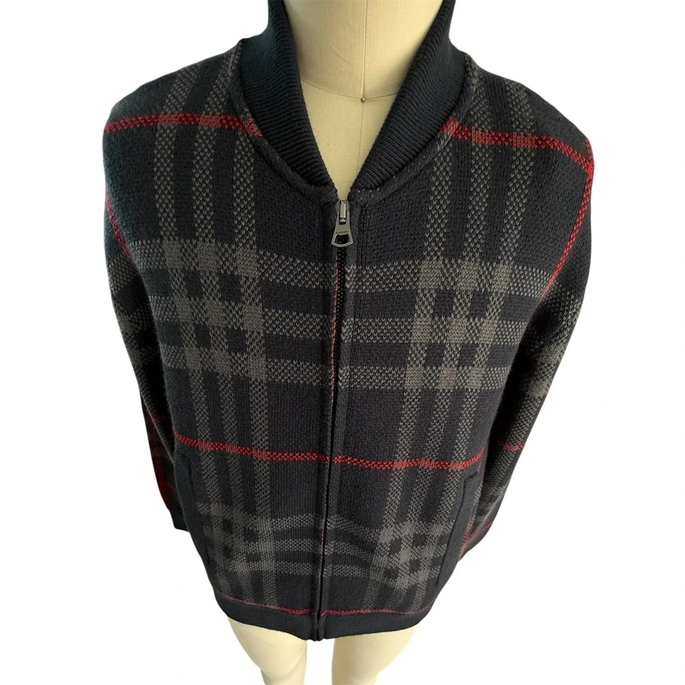 Burberry Mens MED Morland Check Full Zip Knit Bomber Sweater‎ Jacket, 8091165